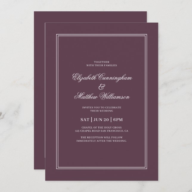 Invitation Élégant Mariage de châssis classique simple (Devant / Derrière)