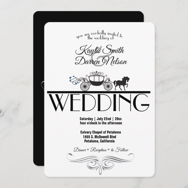 Invitation Élégant Mariage de cheval et de buggy (Devant / Derrière)