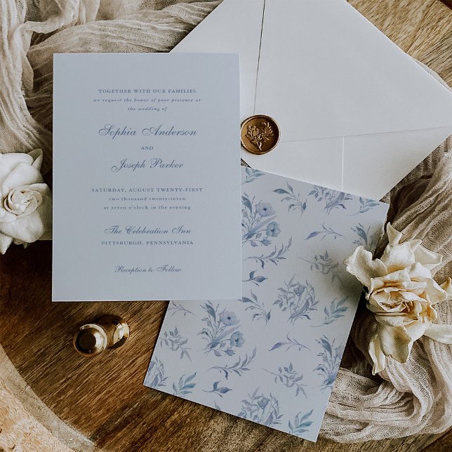 Invitation Élégant Mariage de Chinoiserie Bleu Lumière (Créateur téléchargé)