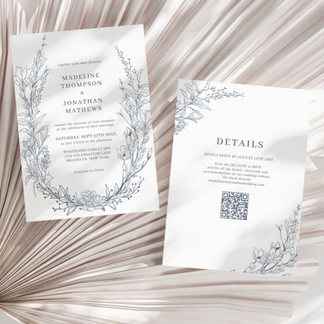 Invitation Élégant Mariage de code QR Azure Ivory Floral Wrea (Créateur téléchargé)