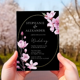 Invitation Élégant Mariage de code QR Black Cherry Blossom