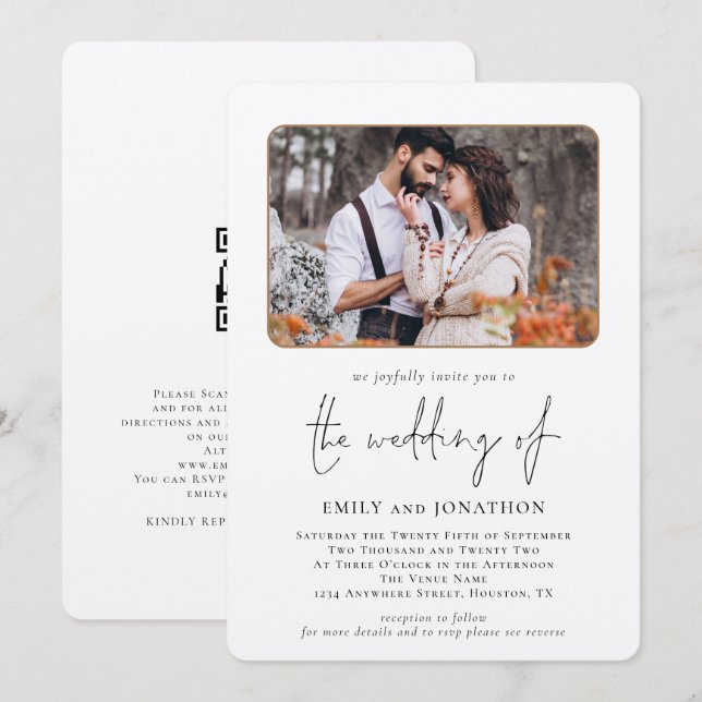 Invitation Élégant Mariage de code QR photo (Devant / Derrière)