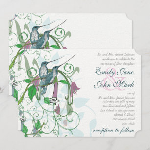 Invitation Élégant Mariage de colibri de jardin secret
