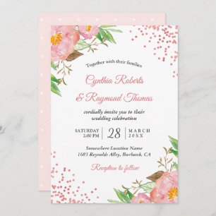 Invitation Élégant Mariage de Confetti Floral Rose Rose Resso