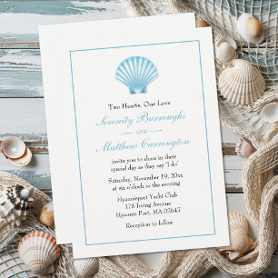 Invitation Elégant Mariage de coquillages Bleu Plage nautique