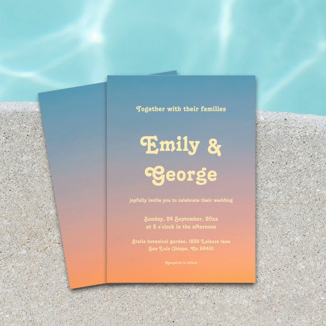 Invitation Élégant Mariage de coucher de soleil chic bleu ora (Créateur téléchargé)