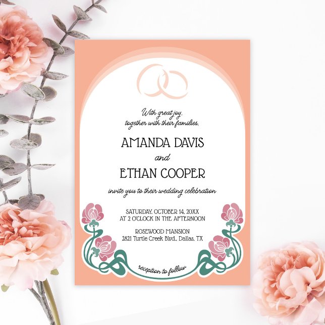 Invitation Élégant Mariage de couleur Art Nouveau Peach (Créateur téléchargé)