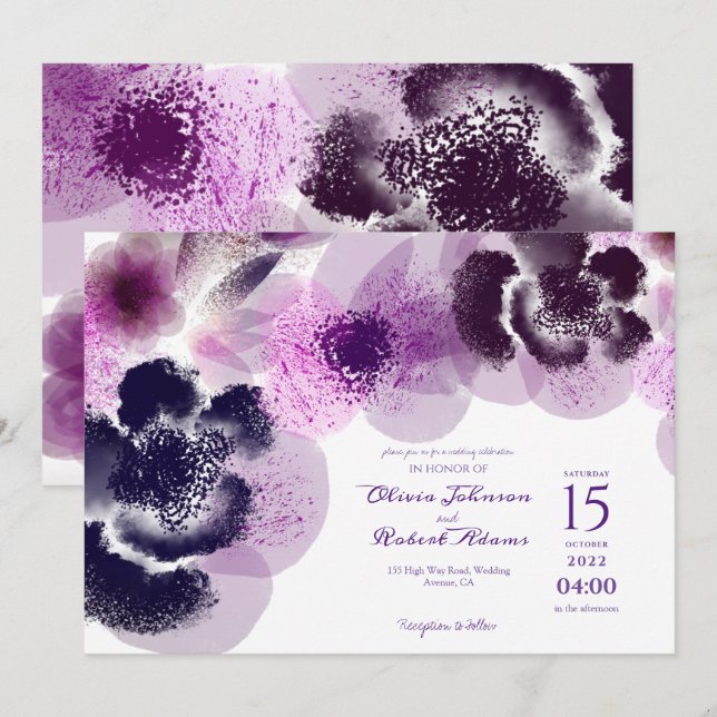 Invitation Elégant Mariage de couleur rose (Devant / Derrière)