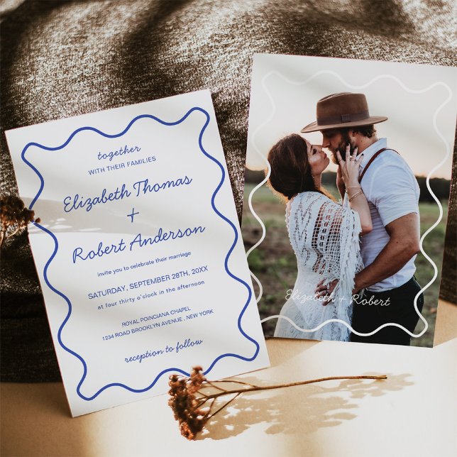 Invitation Elégant Mariage de courbe ondulée avec photo (Celebrate your special day with these elegant wavy curve wedding invitations.)
