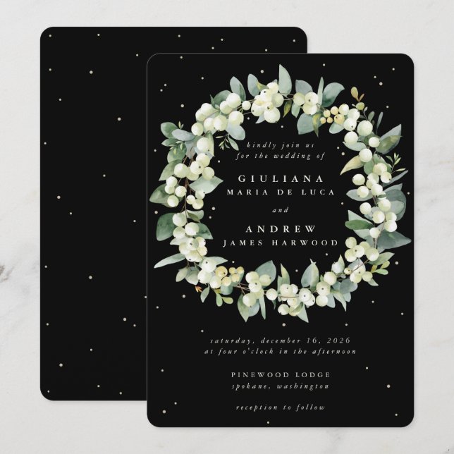 Invitation Elégant Mariage de courge Black Snowberry+Eucalypt (Devant / Derrière)