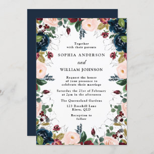 Invitation Élégant Mariage de couronne florale Burgundy Blush