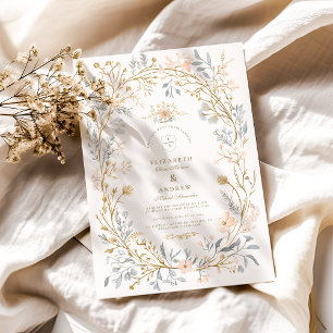 Invitation Élégant Mariage de crête florale neutre