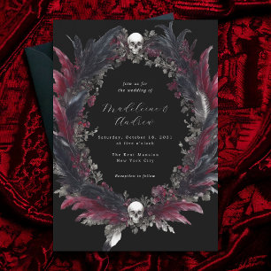 Invitation Élégant Mariage de  de plume rouge noir gothique