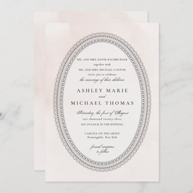 Invitation Élégant Mariage de dentelle de couleur blanche et  (Devant / Derrière)