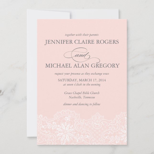 Invitation Élégant Mariage de dentelle Vintage rose-blanc (Devant)