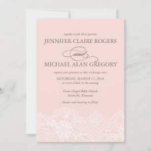 Invitation Élégant Mariage de dentelle Vintage rose-blanc