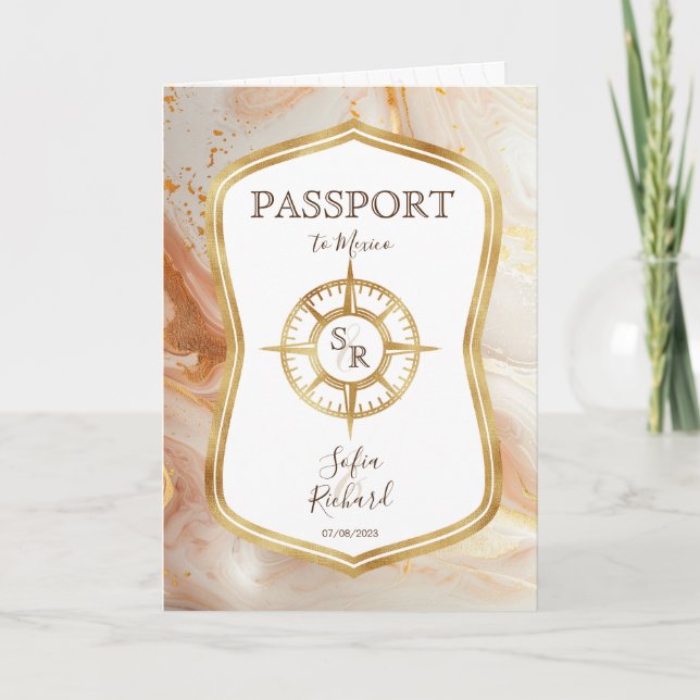 Invitation Élégant Mariage de destination Passeport Compass O (Devant)