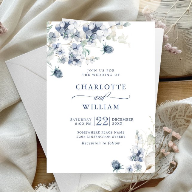 Invitation Élégant Mariage de feuillage d'hiver Dusty Blue Bo (Créateur téléchargé)