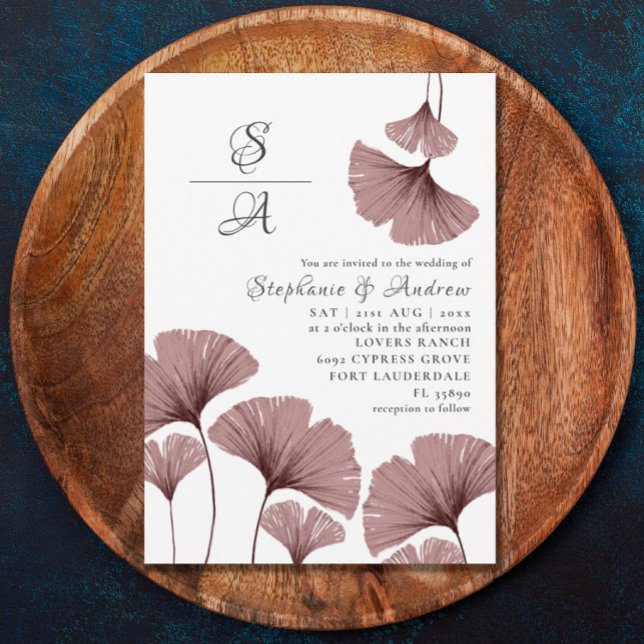 Invitation Élégant Mariage de feuillage rose Dusty (Créateur téléchargé)