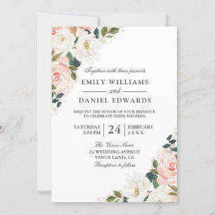 Invitation Elégant Mariage de feuille florale floue