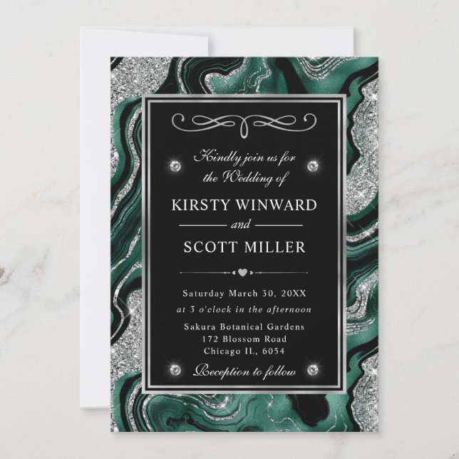 Invitation Élégant mariage de feuille verte et d'agate à pail (Devant)