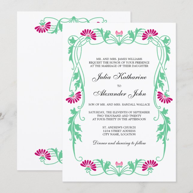 Invitation Élégant Mariage de feuilles et de  de torches (Devant / Derrière)