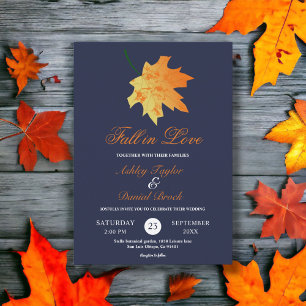 Invitation Elégant Mariage de fleurs bleues de automne orange