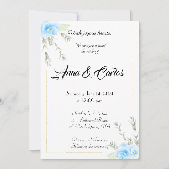 Invitation Elégant mariage de fleurs Blue Pansy Invit (Devant)