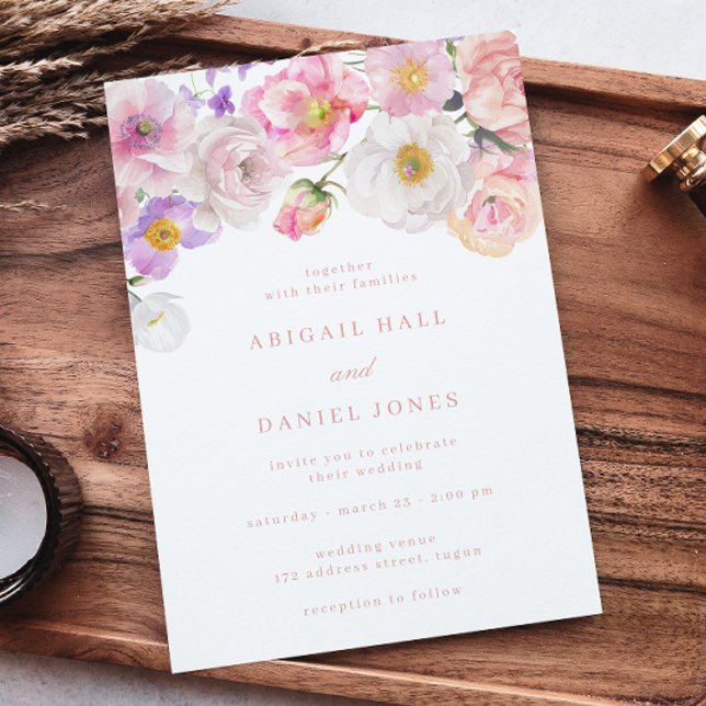 Invitation Élégant Mariage de fleurs d'aquarelle (Créateur téléchargé)