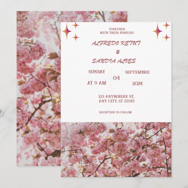 Invitation élégant Mariage de fleurs de Crimson de Bourgogne (Devant / Derrière)