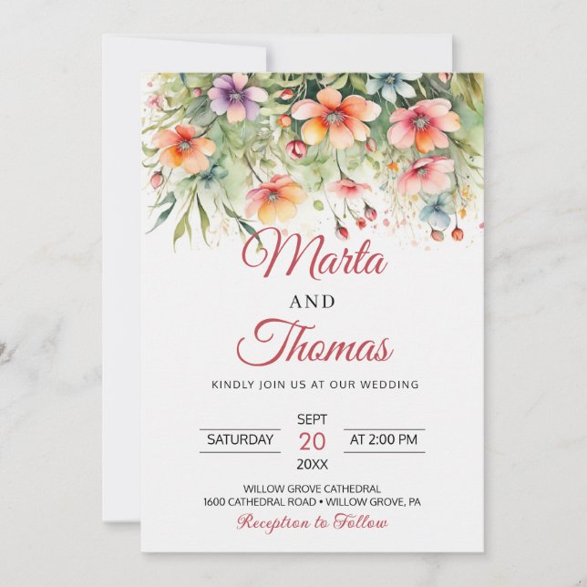 Invitation Élégant Mariage de fleurs de jardin (Devant)