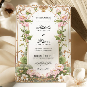 Invitation Élégant Mariage de fleurs de Lotus or rose pâle