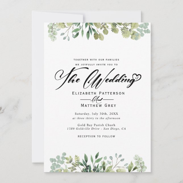 Invitation Élégant Mariage de fleurs d'Eucalyptus (Devant)