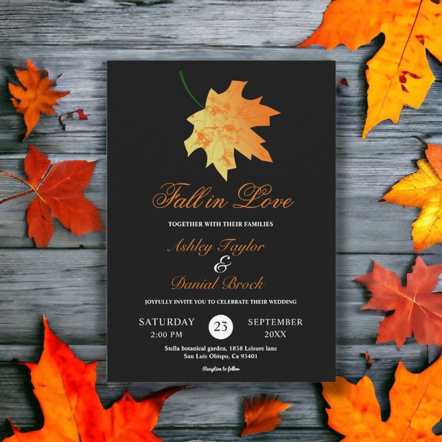 Invitation Élégant Mariage de fleurs noires de automne orange (Créateur téléchargé)