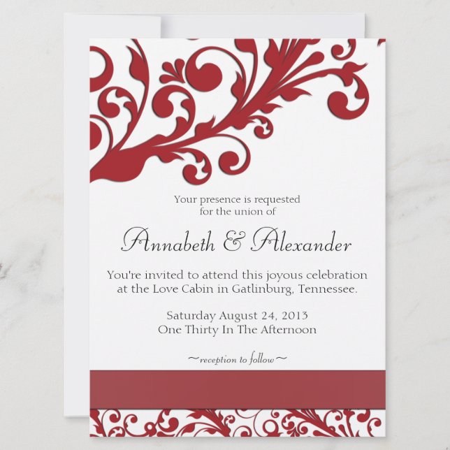 Invitation Élégant Mariage de fleurs rouges (Devant)