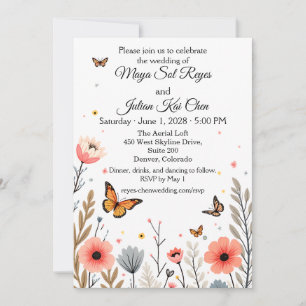 Invitation Élégant mariage de fleurs sauvages et de papillons