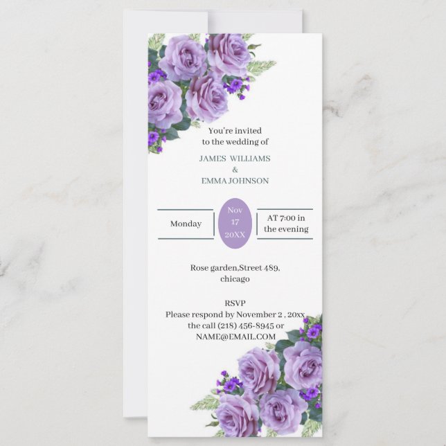 Invitation Élégant Mariage de fleurs violettes (Devant)
