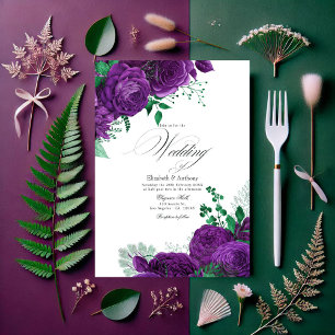 Invitation Élégant Mariage de fleurs violettes et vertes QR C