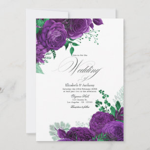 Invitation Élégant Mariage de fleurs violettes et vertes QR C
