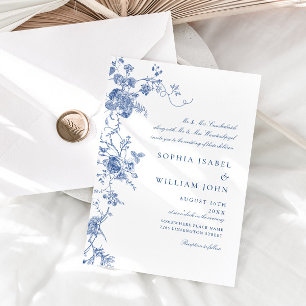Invitation Élégant Mariage de Floral Bleu Victorien Français
