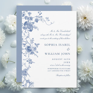 Invitation Élégant Mariage de Floral Bleu Victorien Français
