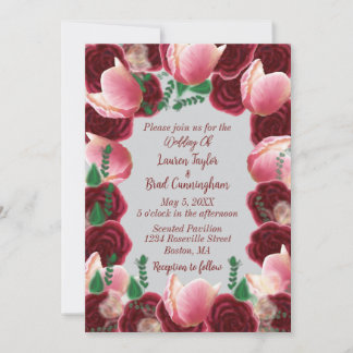Invitation Élégant Mariage de fumée rose pâle et bordeaux
