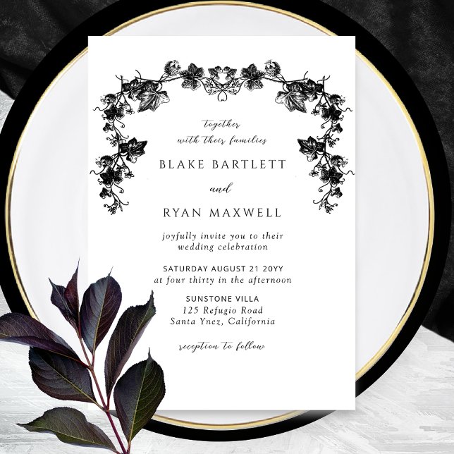 Invitation Élégant Mariage de Garlands noirs (Créateur téléchargé)