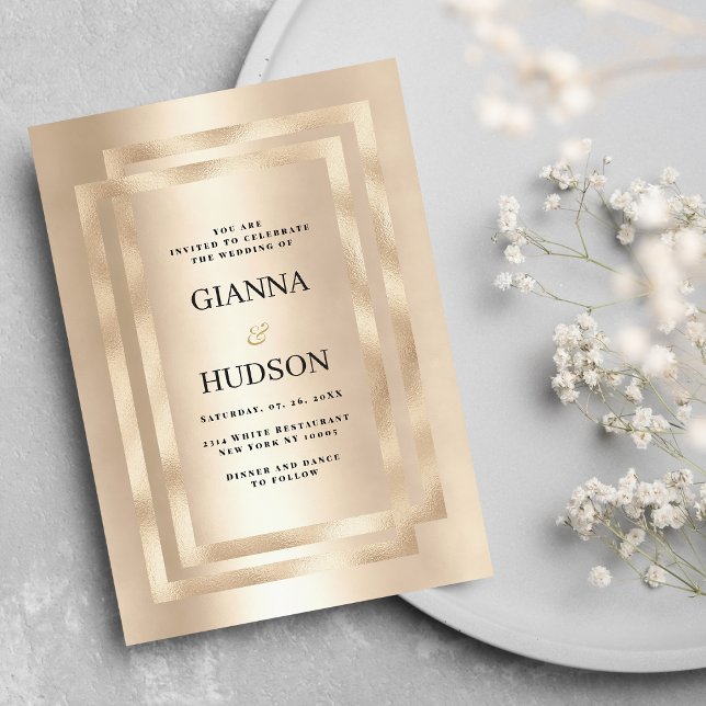 Invitation Elégant mariage de glamour au champagne géométriqu (Elegant geometric champagne gold glam wedding )