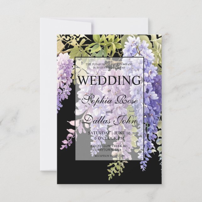Invitation Élégant mariage de glycine couleur violet doux (Devant)