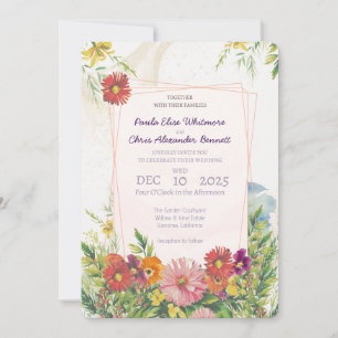 Invitation Élégant mariage de jardin de fleurs sauvages aquar