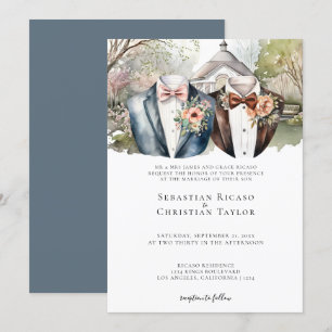 Invitation Elégant mariage de jardin gai deux pièces en costu