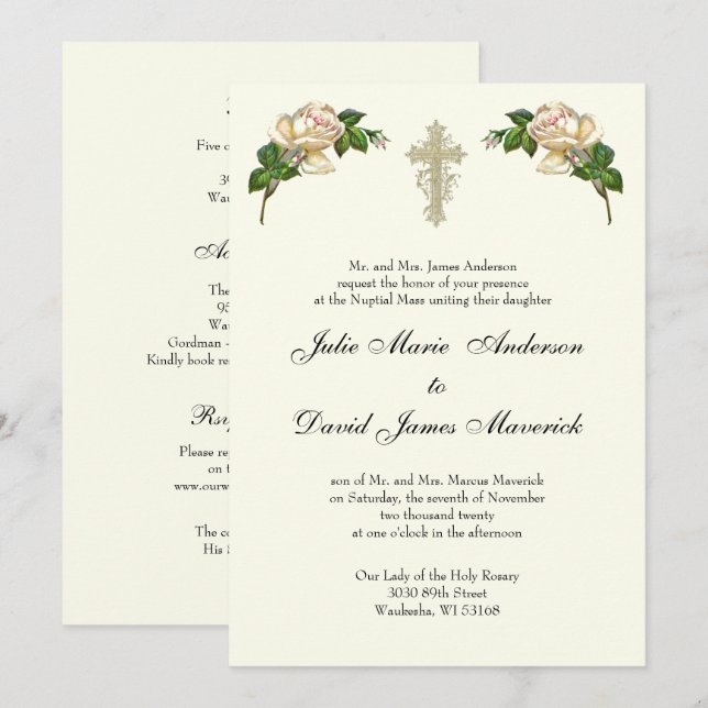 Invitation Élégant Mariage de la Croix-Chrétienne anneaux cat (Devant / Derrière)