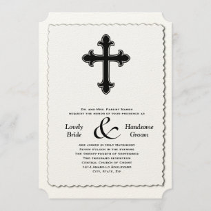 Invitation Élégant Mariage de la Croix chrétienne noire