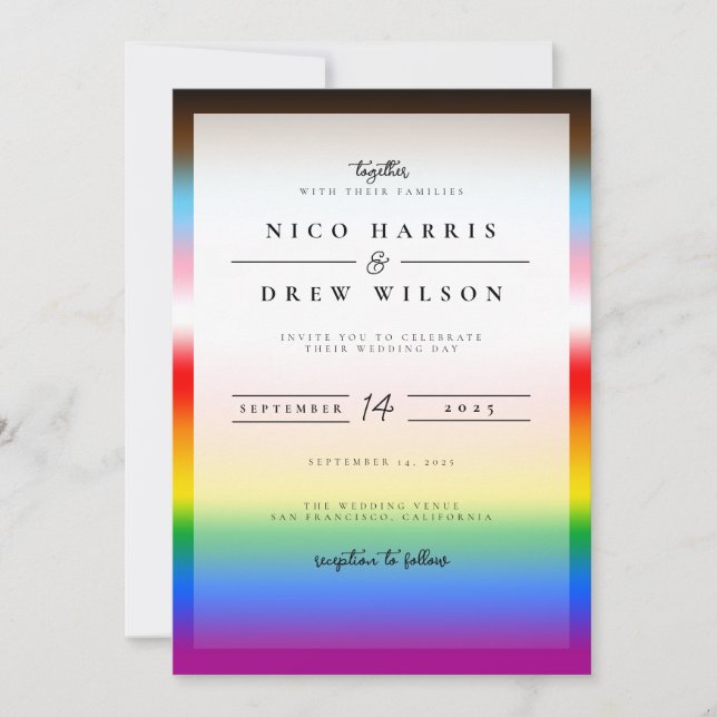 Invitation Élégant Mariage de la fierté de progrès LGBTQ+ (Devant)